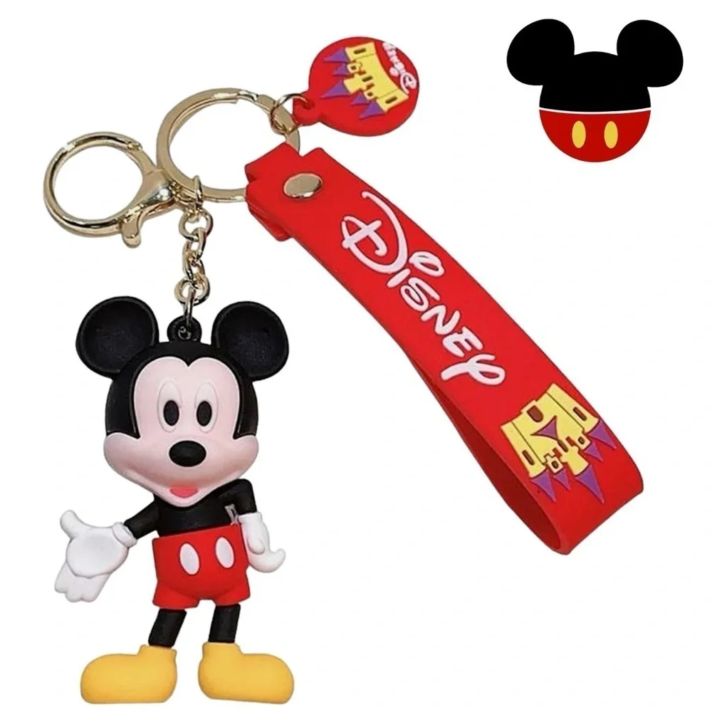 Keychain Mickey Mouse Disney 3D Character Key Ring Wrist Lanyard Pendant Bag
